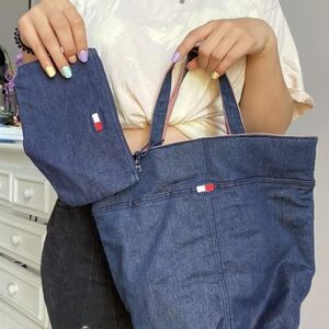 VINTAGE 2 in 1 Tommy Hilfiger Denim & Gingham Shoulder Bag & Coin pouch
